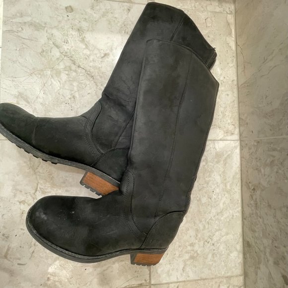 UGG {6.5} Boots Seldon Tall Black Leather Riding Boot Rear Zipper - Picture 2 of 7